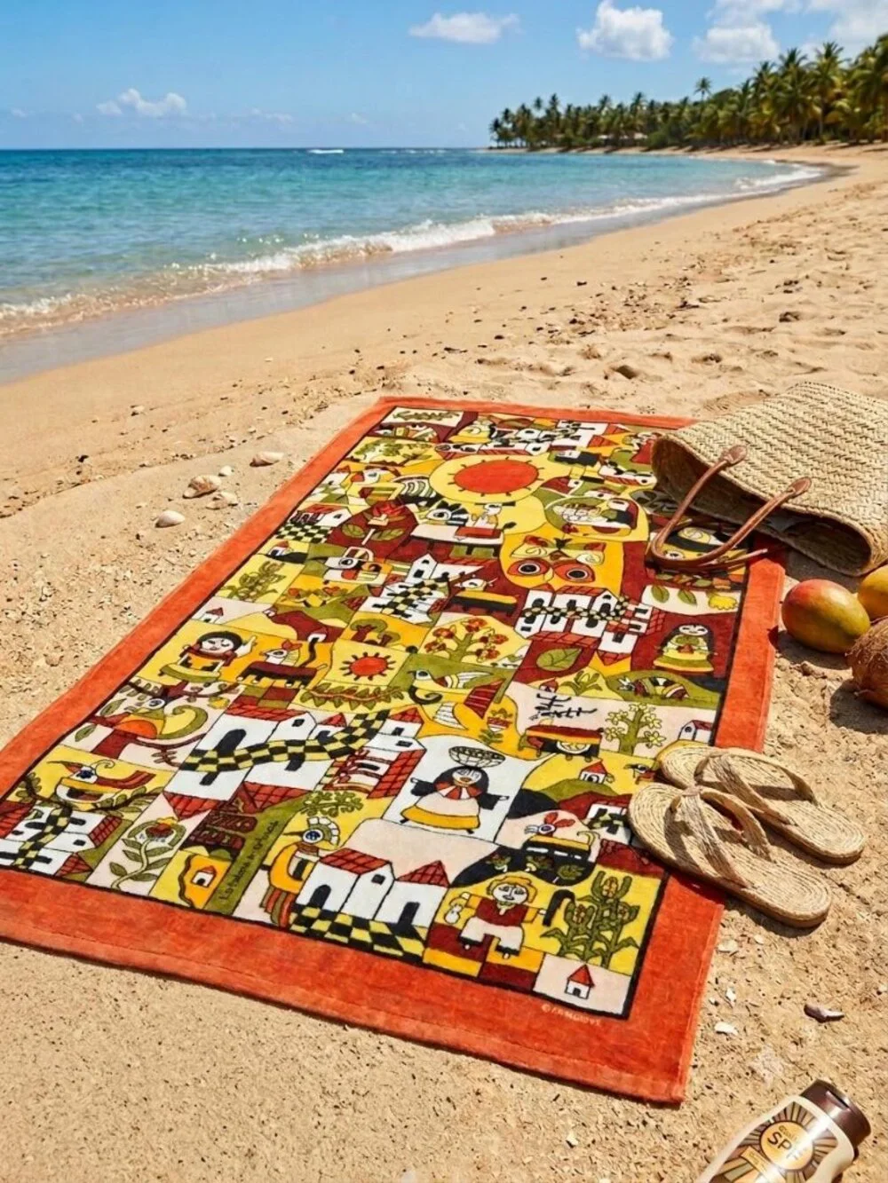 1970s Hilasal La Palma El Salvador Folk Art Beach Towel 35x68